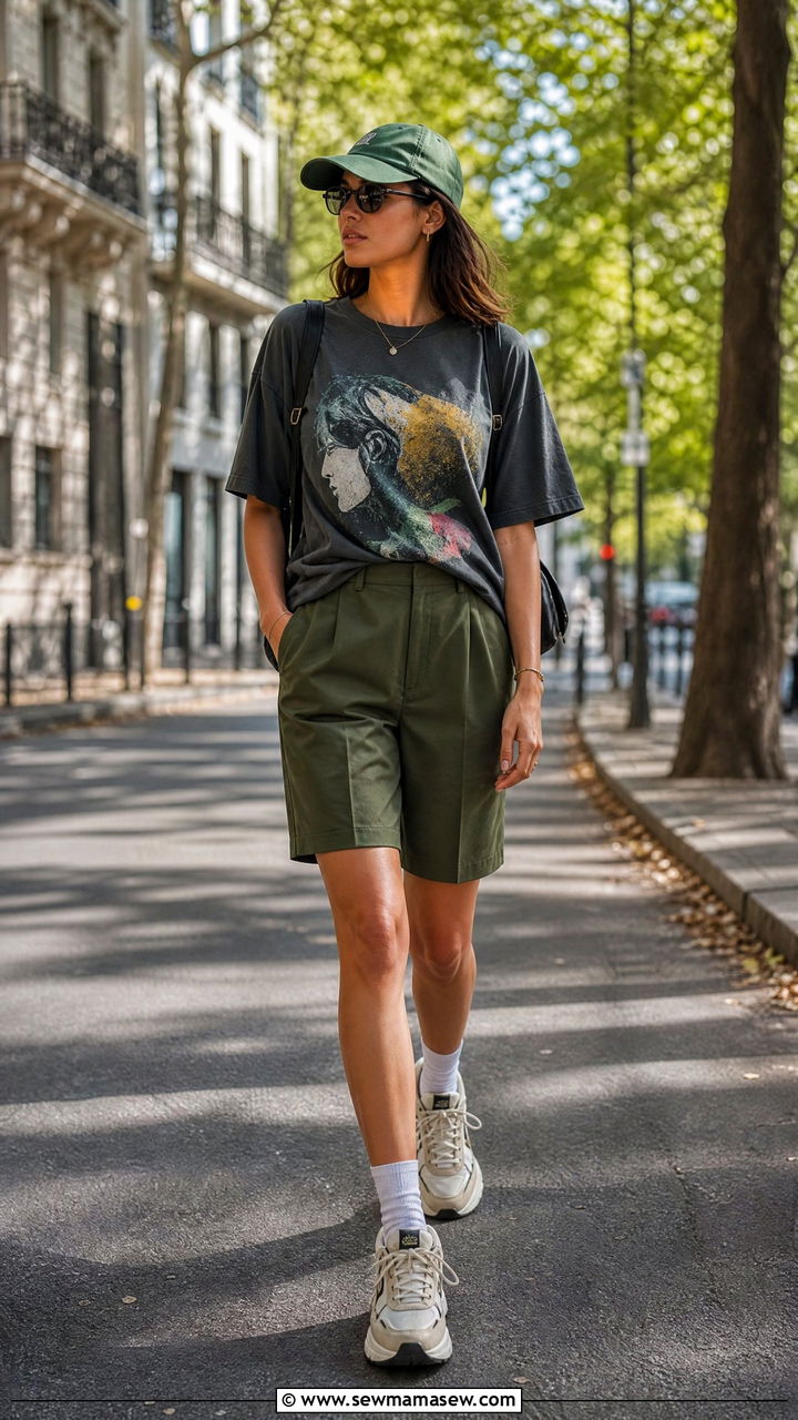 Graphic Tee And Bermuda Shorts - 25 chic bermuda shorts outfit ideas
