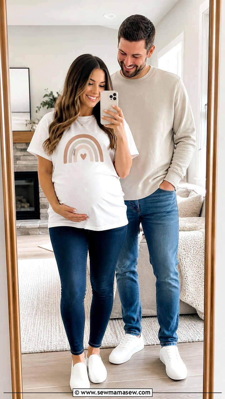 Graphic Tee And Maternity Jeans - 20 Baby announcement photo outfit ideas