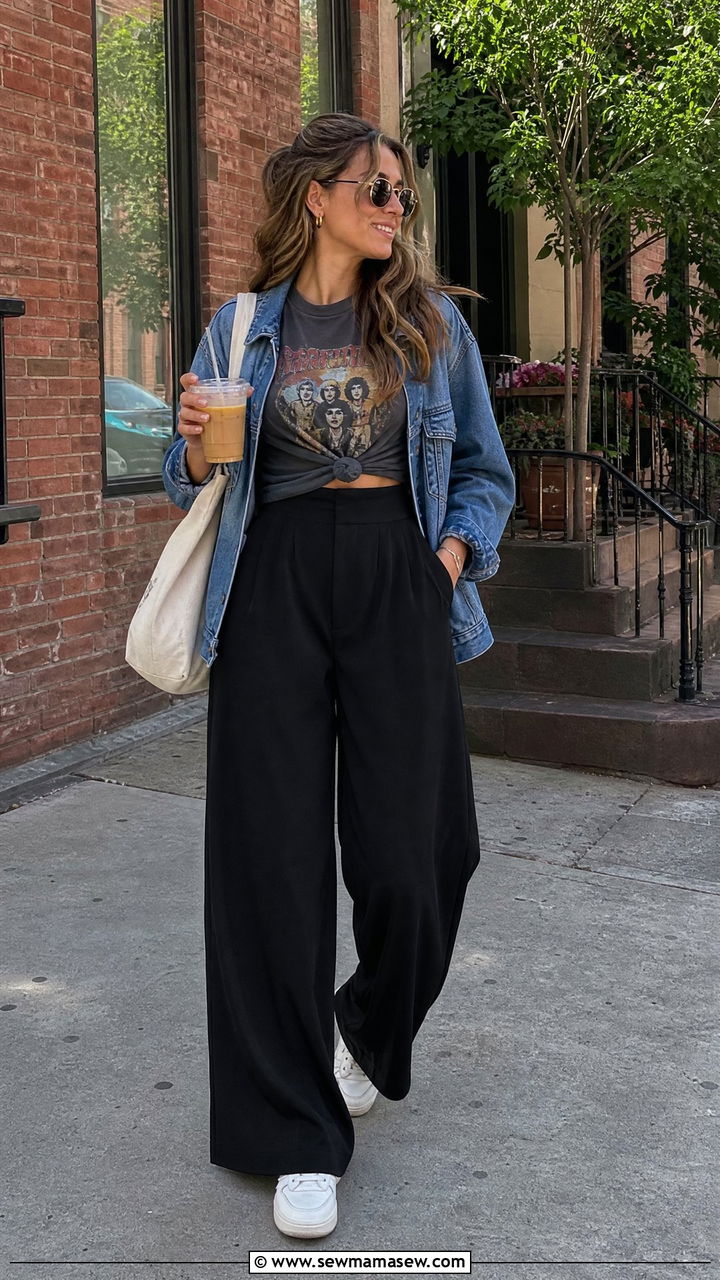 Graphic Tee And Palazzo Pants Casual Outfit - 30 summer palazzo pants outfit ideas