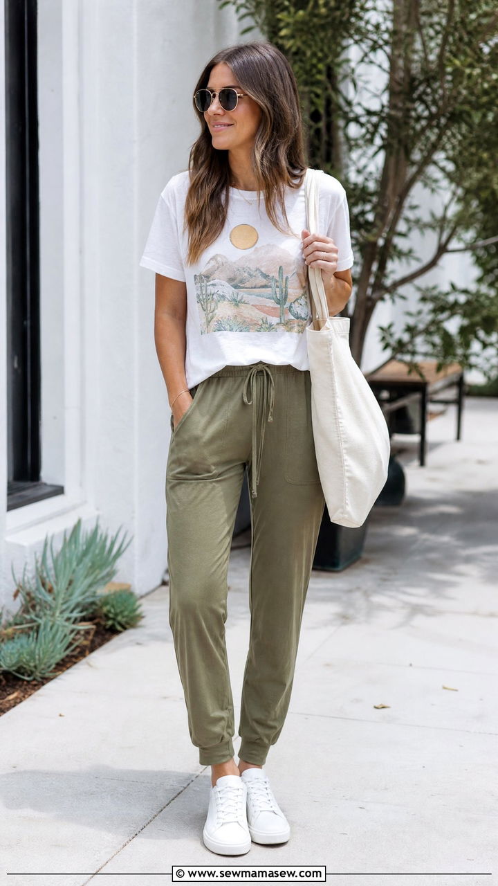 Graphic Tee And Pull On Pants Spring Outfit - 20 spring outfits for women with tummy
