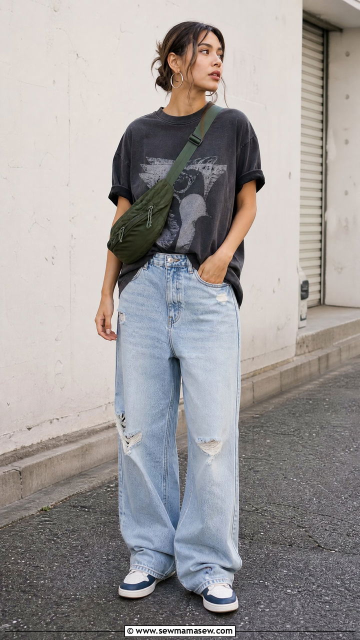 Graphic Tee And Wide Leg Jeans Summer Look - 25 How to style wide leg jeans in summer
