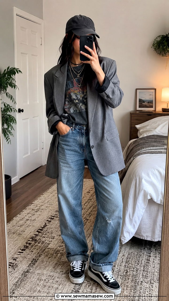 Graphic Tee Blazer And Boyfriend Jeans Outfit - 25 Boyfriend jeans outfit ideas with a blazer
