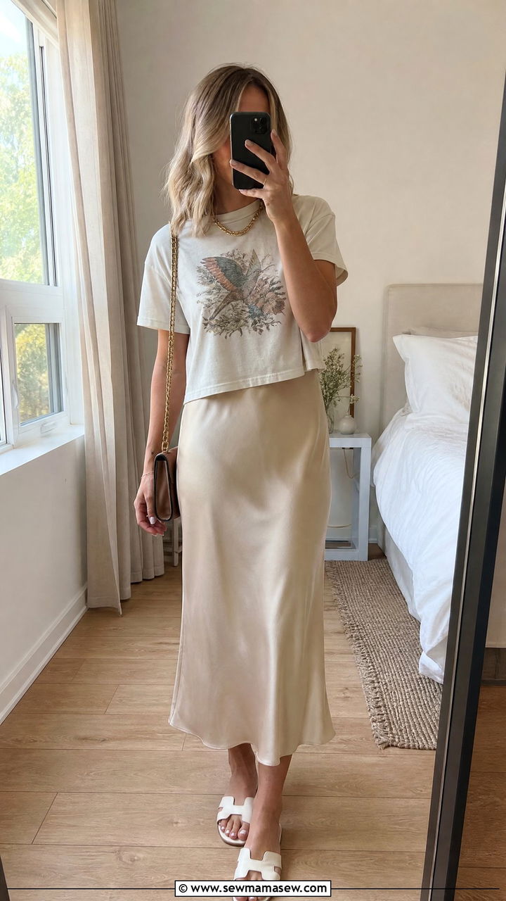 Graphic Tee Over a Slip Dress - 25 how to style graphic tee