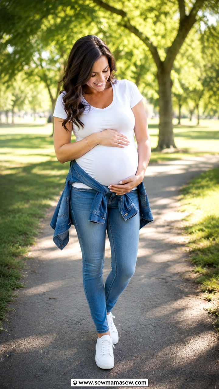 Graphic Tee Pregnancy Announcement Outfit - 20 Pregnancy announcement photo outfit ideas