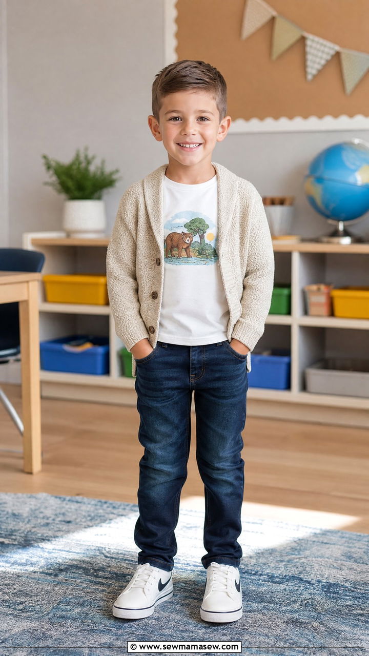 Graphic Tee Under A Cardigan - 30 Elementary school picture day outfit ideas