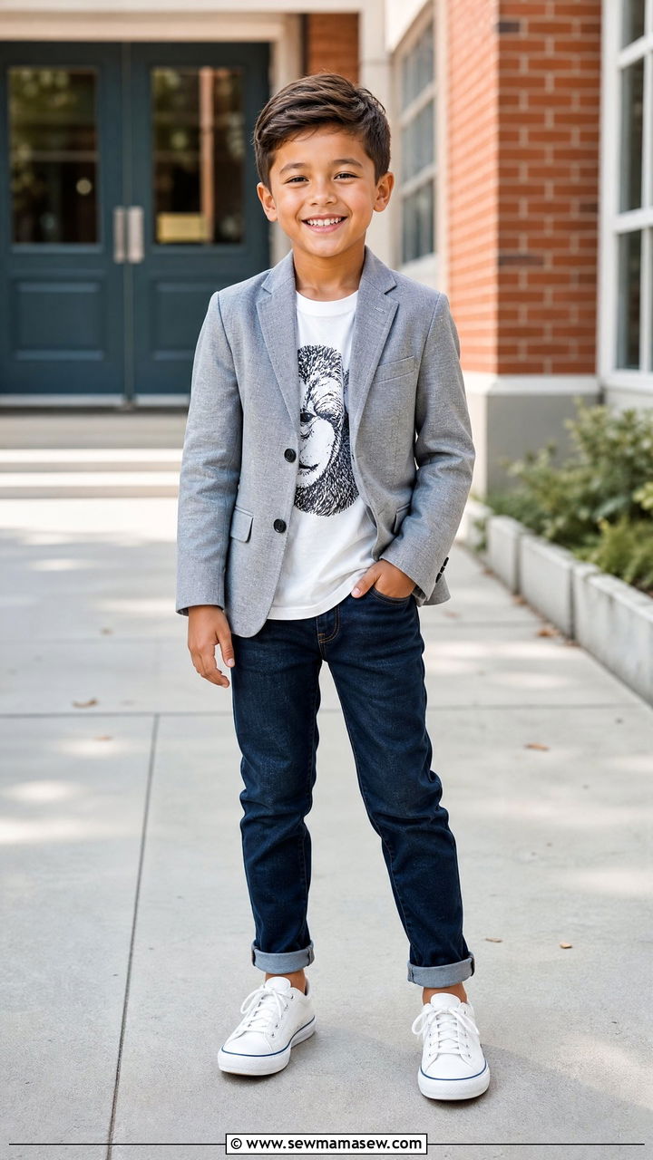 Graphic Tee Under An Unconstructed Blazer - 25 Kid outfit ideas for school picture day