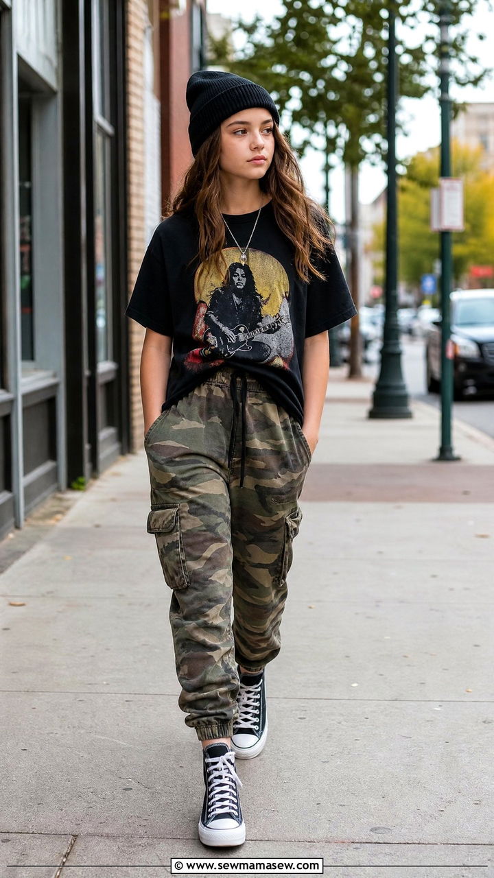 Graphic Tee With Baggy Cargo Joggers - 30 Cute outfits for 13 year olds