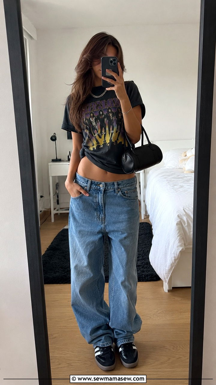 Graphic Tee With Baggy Low Rise Jeans Outfit - 30 Spring outfits for teen girls