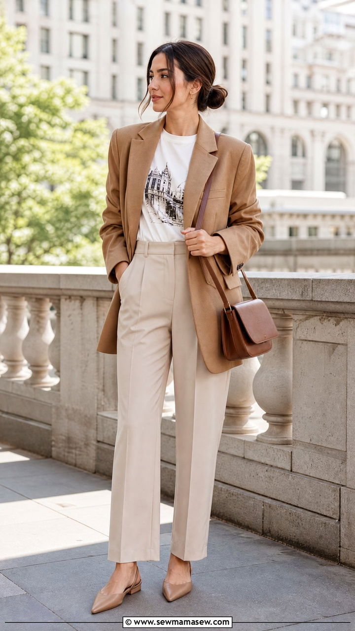 Graphic Tee With Blazer and Trousers - 25 how to style graphic tee