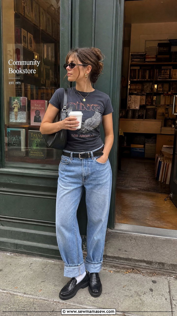 Graphic Tee With Boyfriend Jeans And Loafers - 25 chic graphic tee outfit ideas
