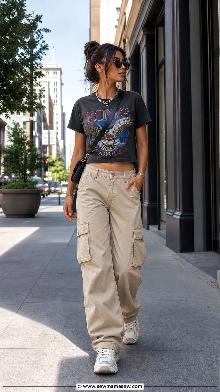 Graphic Tee With Cargo Pants And Chunky Sneakers - 25 chic graphic tee outfit ideas