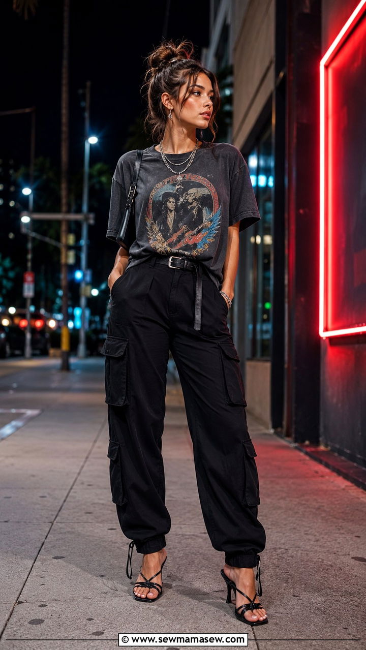 Graphic Tee With Cargo Pants And Heels - 30 Cargo pants outfit ideas with heels