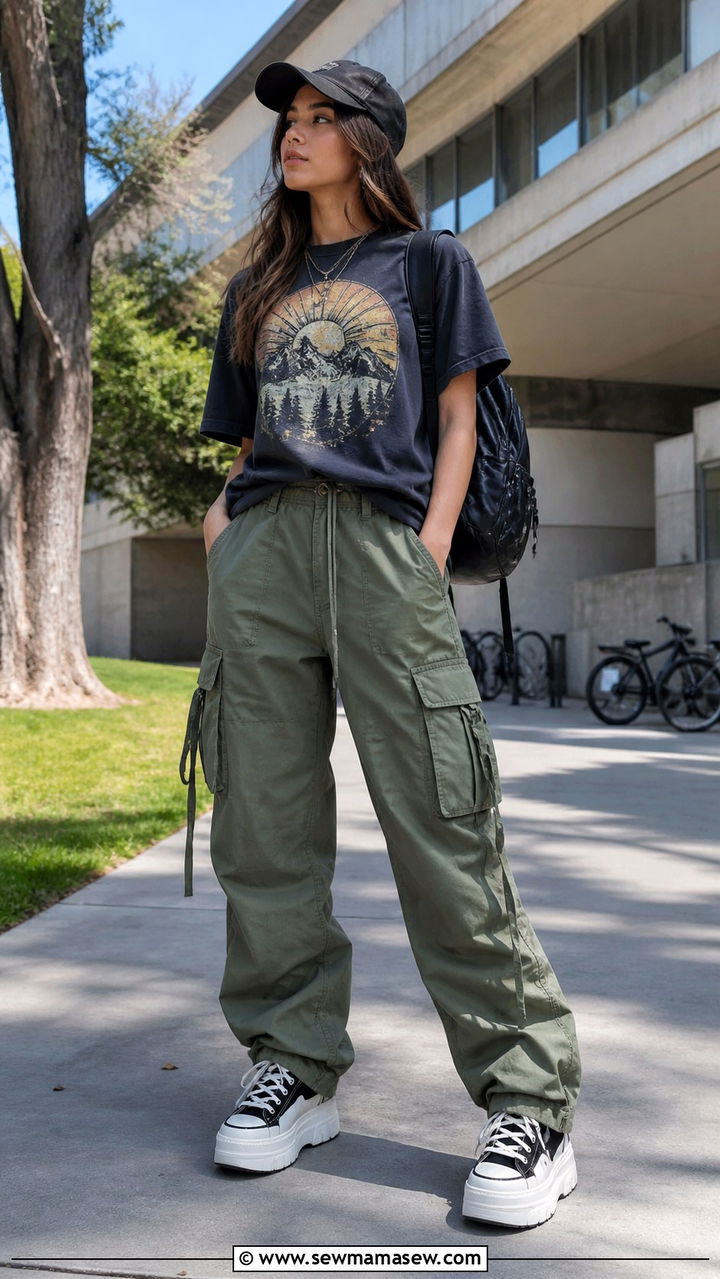 Graphic Tee With Cargo Pants College - 40 College outfit ideas