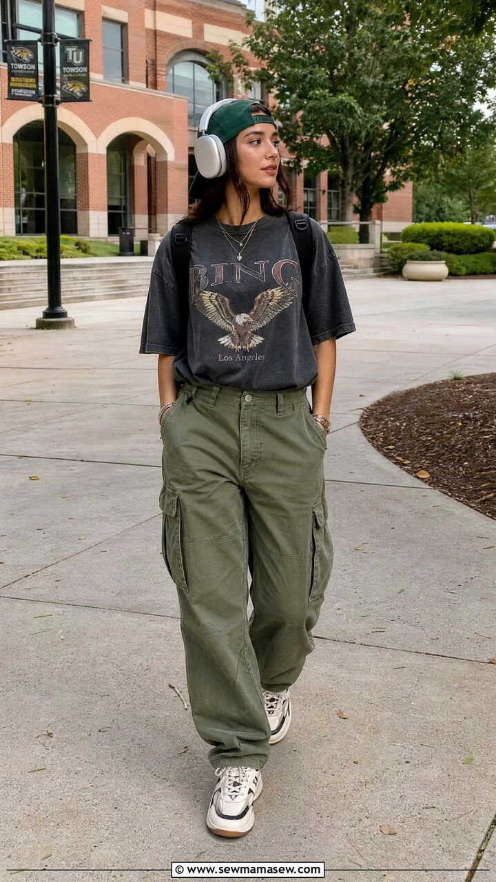 Graphic Tee With Cargo Pants Outfit - 30 College outfit ideas trendy 2026