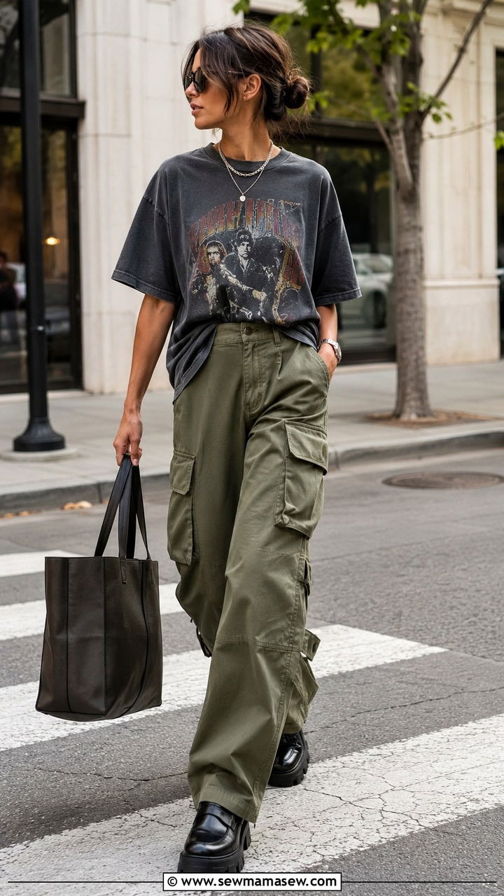 Graphic Tee With Cargo Pants and Chunky Loafers - 30 Outfit ideas for Gen Z women