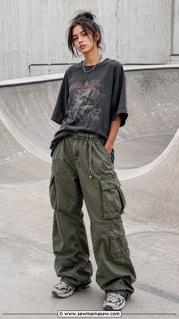 Graphic Tee With Cargo Pants and Chunky Sneakers - 30 grunge outfits aesthetic