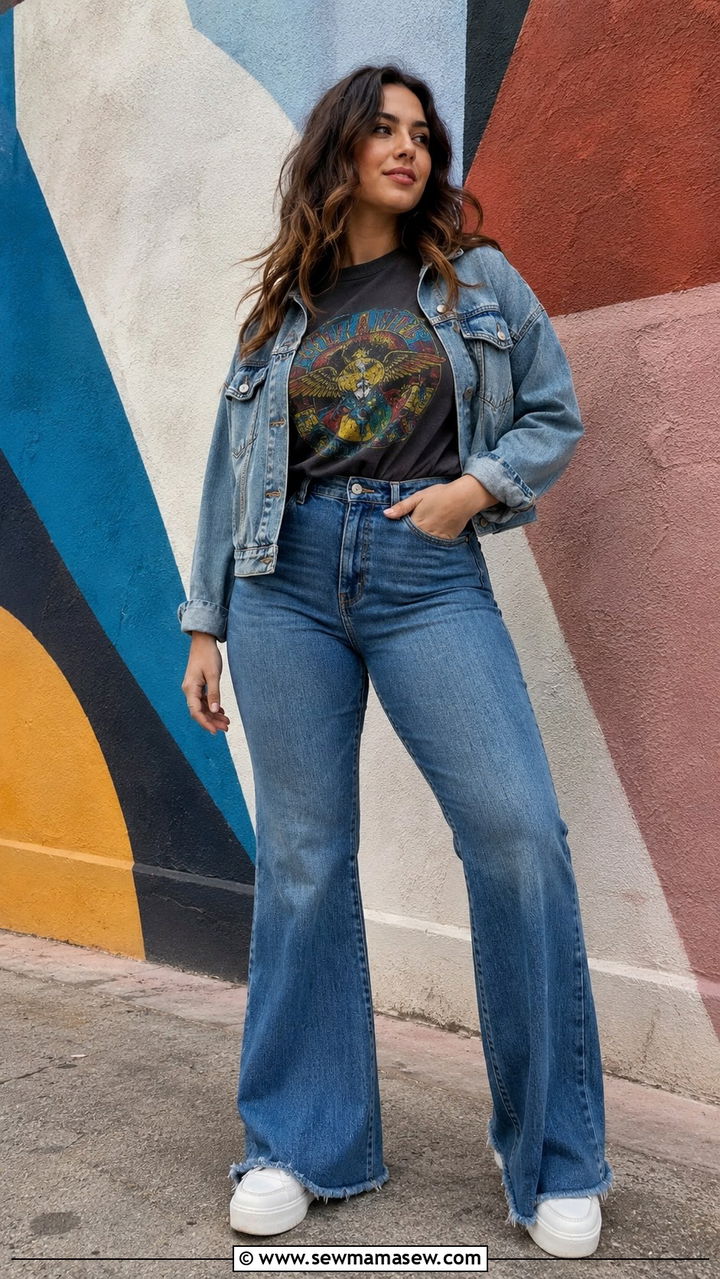 Graphic Tee With Flared Jeans Photoshoot - 25 Photoshoot outfits for pear shape