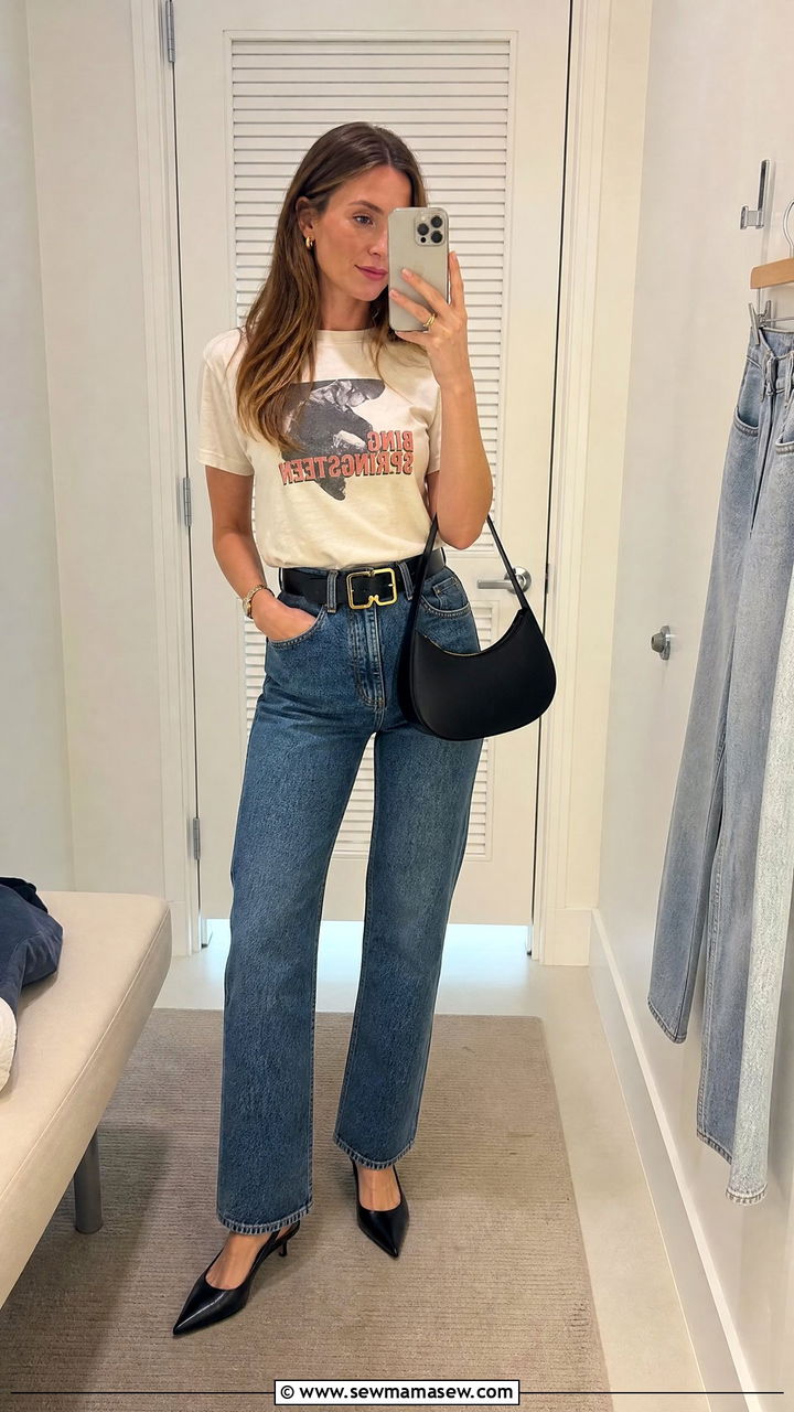 Graphic Tee With High Waisted Jeans And A Statement Belt - 25 chic graphic tee outfit ideas