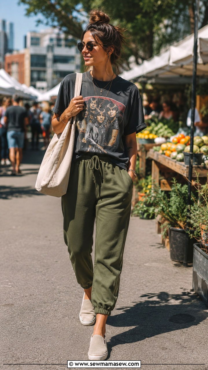Graphic Tee With Joggers and Canvas Slip Ons - 30 Spring outfits with joggers