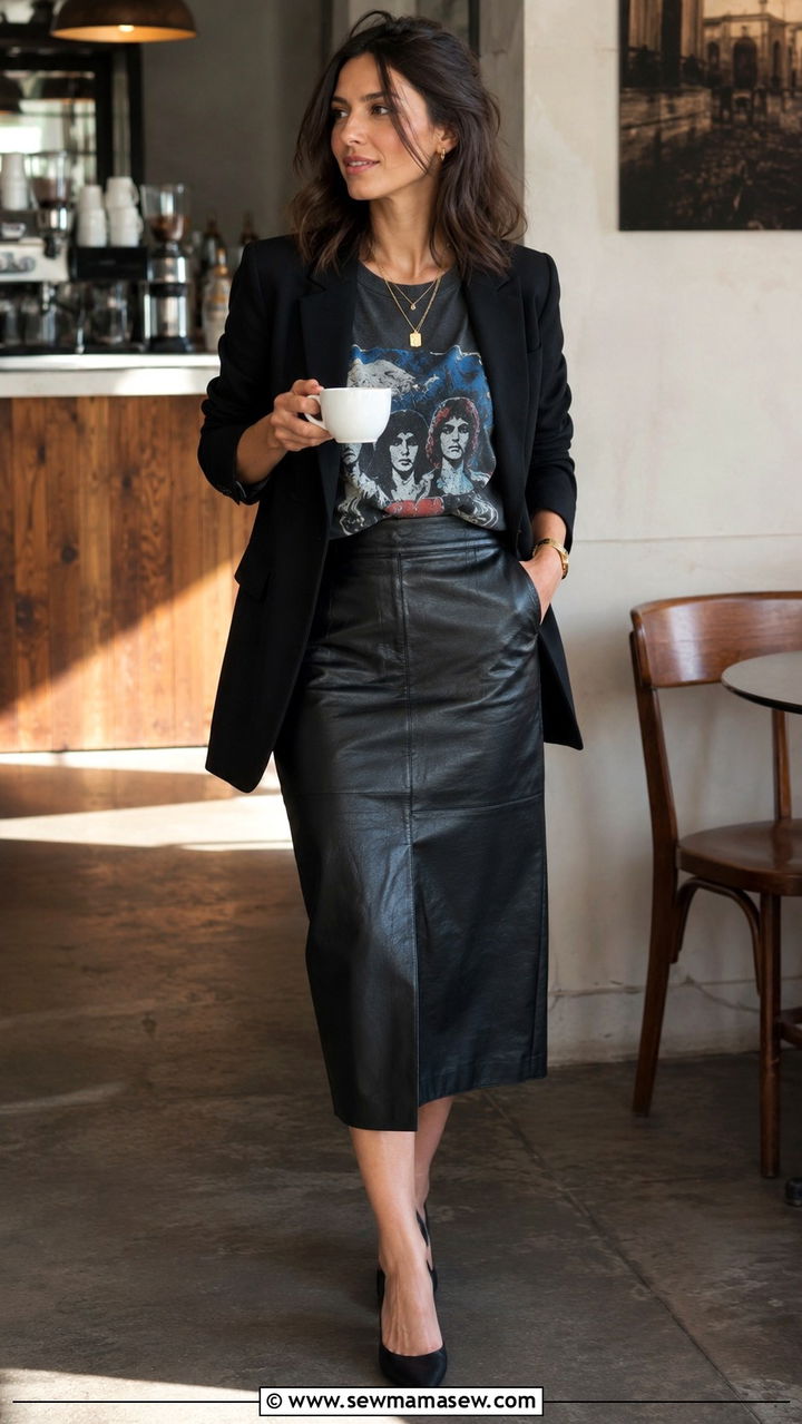 Graphic Tee With Leather Skirt And Pointed Pumps Outfit - 25 Personal shopper outfit ideas
