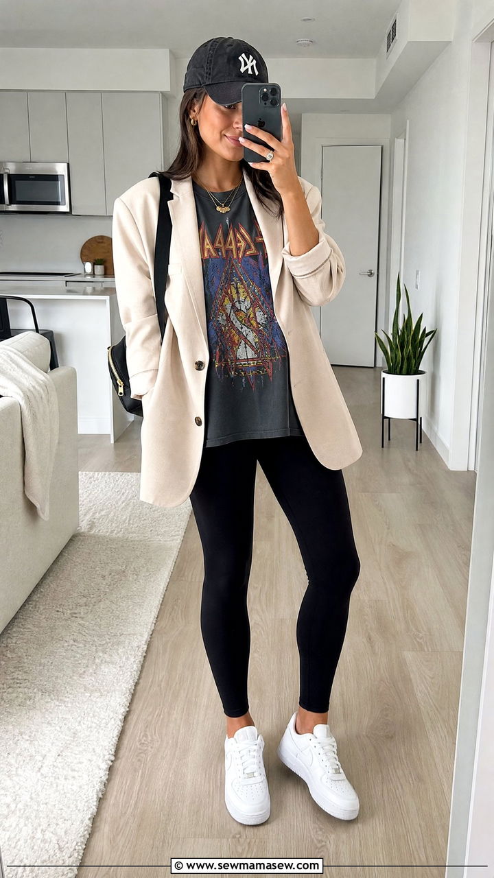 Graphic Tee With Leggings And Oversized Blazer - 25 chic graphic tee outfit ideas
