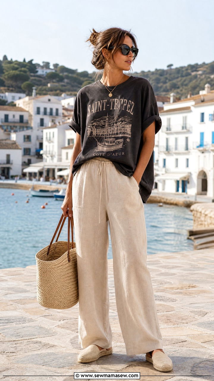 Graphic Tee With Linen Trousers And Espadrilles - 25 chic graphic tee outfit ideas