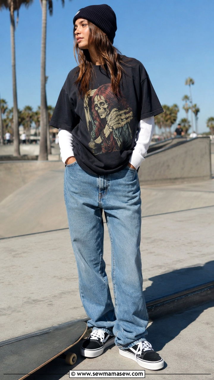 Graphic Tee With Long Sleeve Layered Outfit - 25 90s outfits inspo