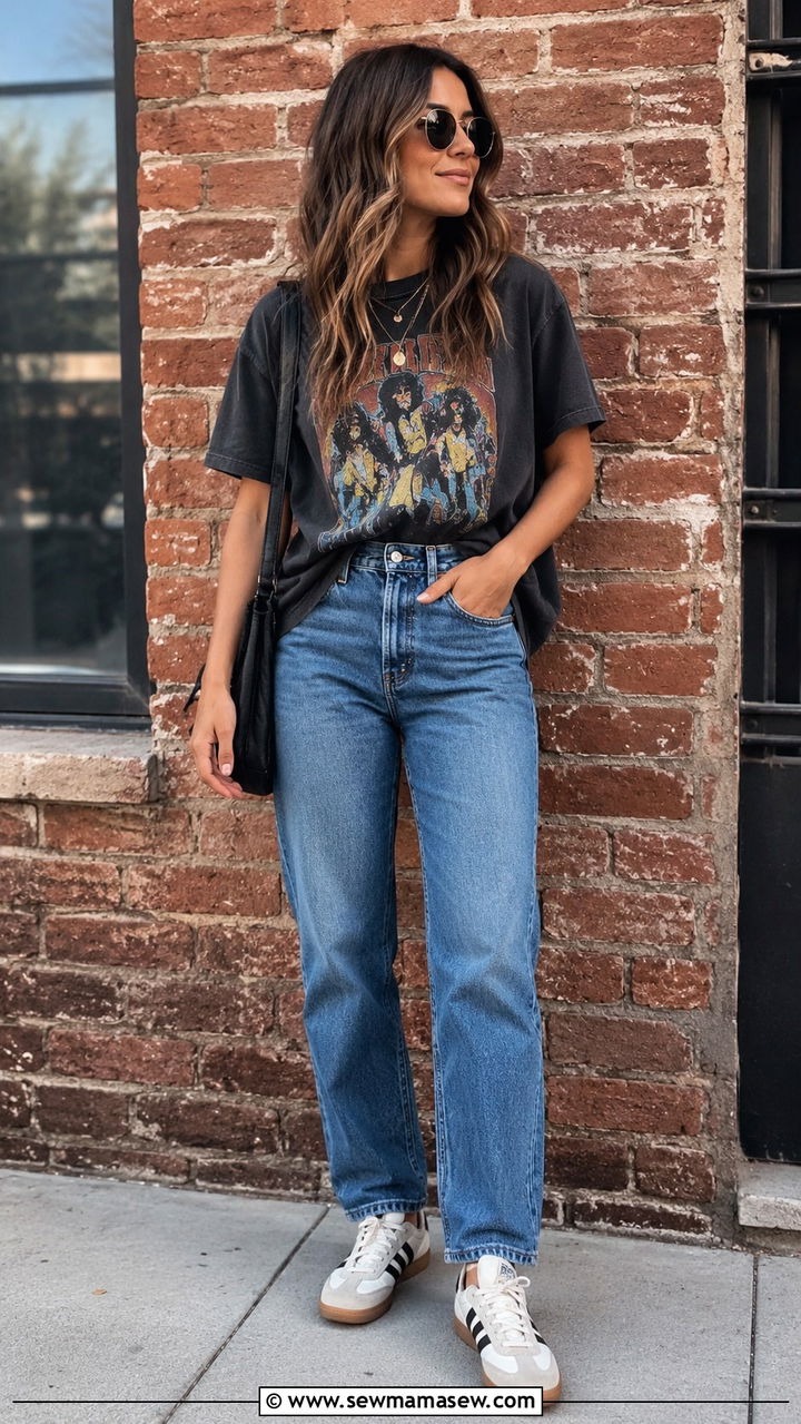 Graphic Tee With Straight Leg Jeans and Retro Sneakers - 30 sneaker outfits