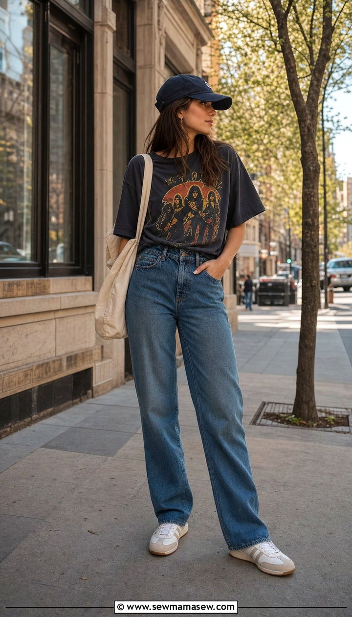 Graphic Tee With Straight Leg Jeans and Sneakers - 25 spring straight leg jeans outfit ideas