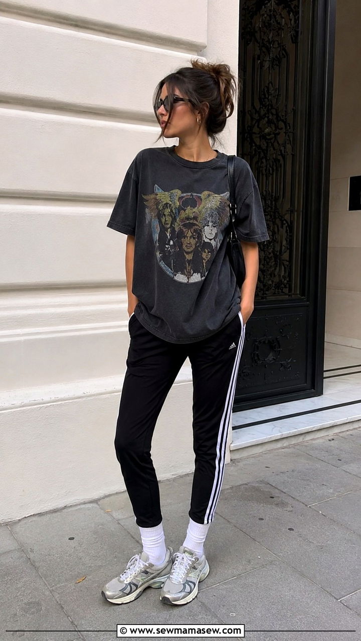 Graphic Tee With Track Pants - 25 Androgynous outfit ideas