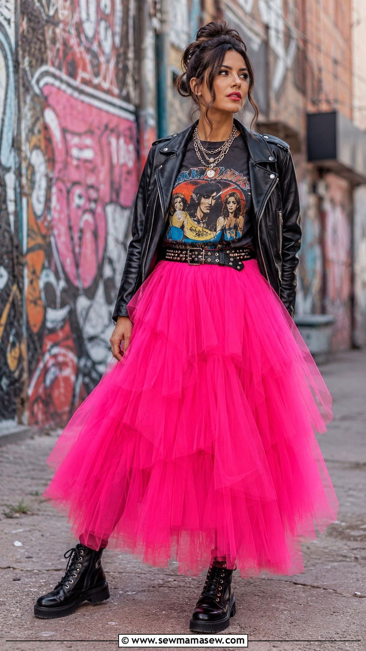 Graphic Tee With Voluminous Tulle Skirt And Combat Boots - 30 maximalist outfits ideas