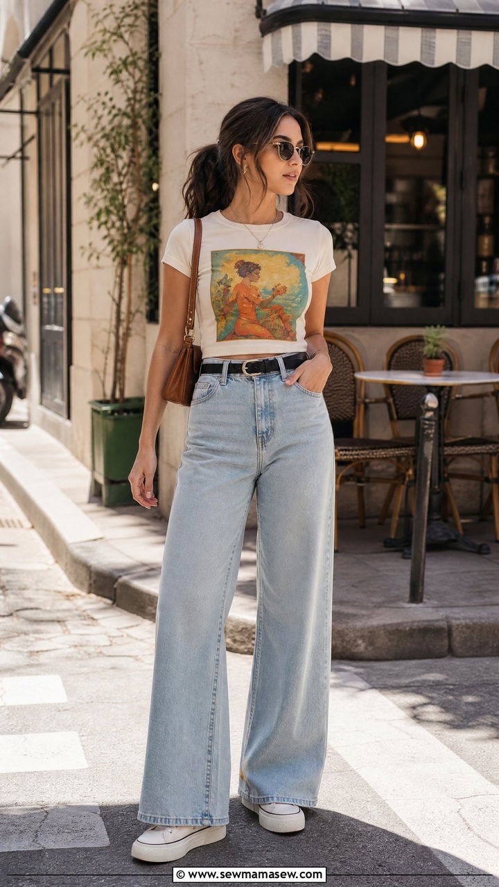 Graphic Tee With Wide Leg Jeans - 25 how to style graphic tee