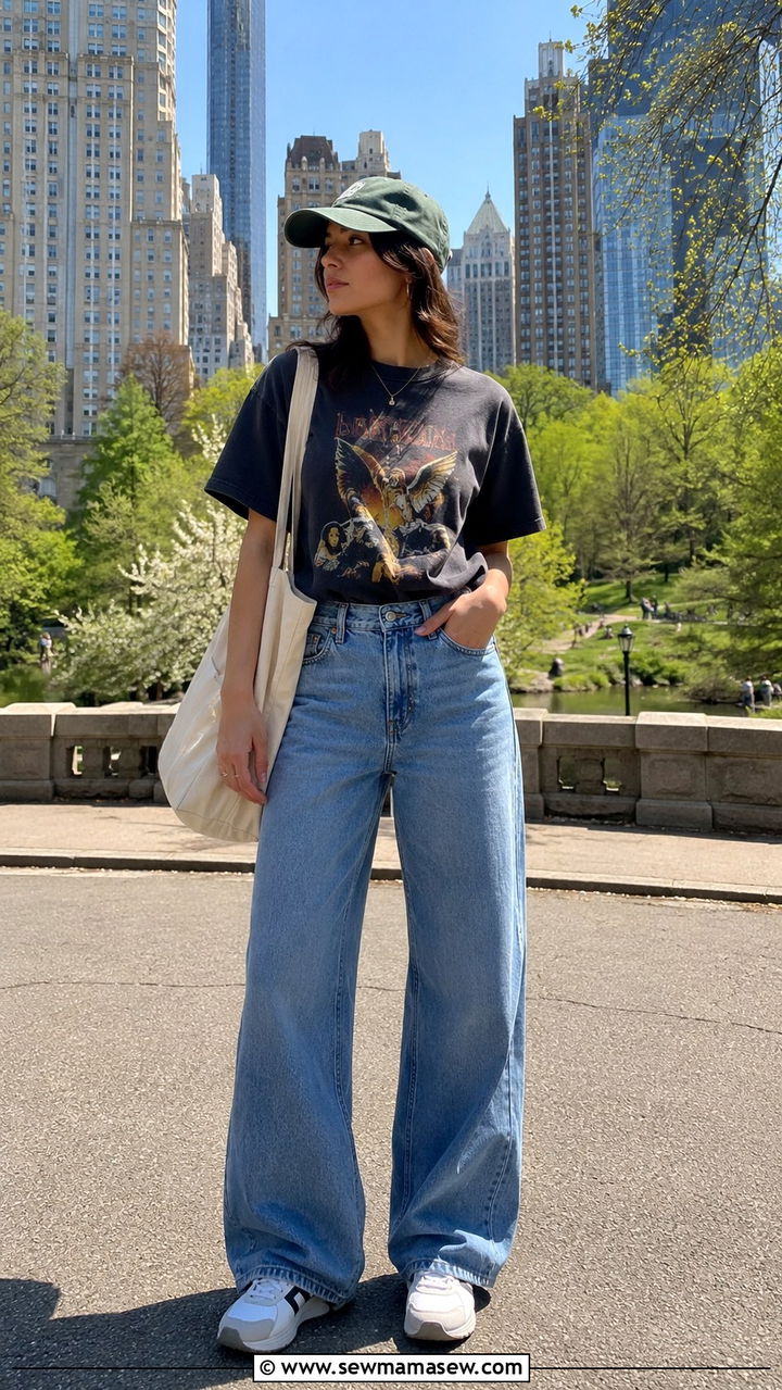 Graphic Tee With Wide Leg Jeans - 25 wide leg jeans outfits aesthetic