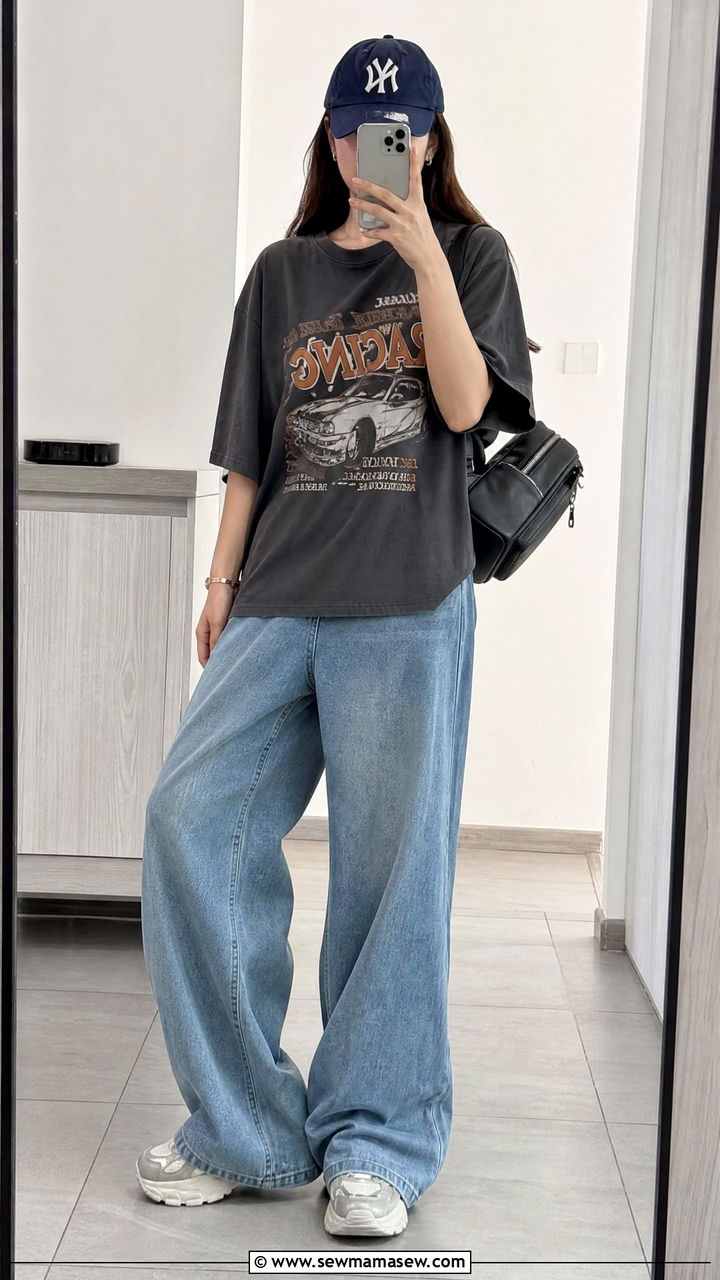 Graphic Tee With Wide Leg Jeans And Platform Sneakers - 25 chic graphic tee outfit ideas
