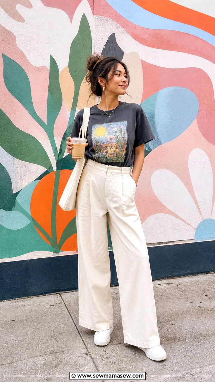 Graphic Tee With Wide Leg Pants San Francisco - 40 San Francisco outfit ideas
