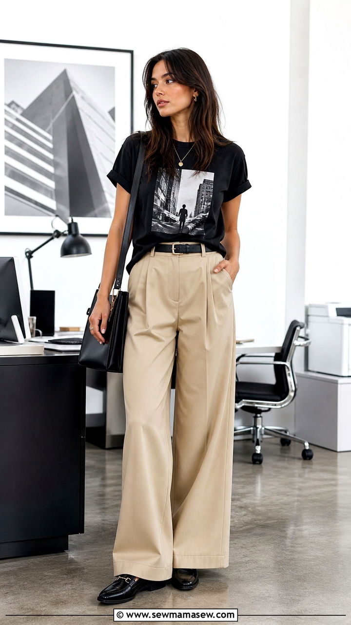 Graphic Tee With Wide Leg Trousers and Loafers - 30 Spring outfits with graphic tee