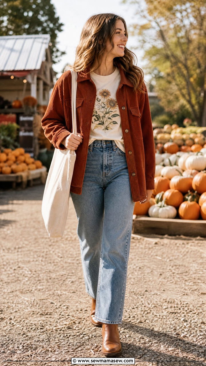 Graphic Tee With a Corduroy Jacket - 25 how to style graphic tee