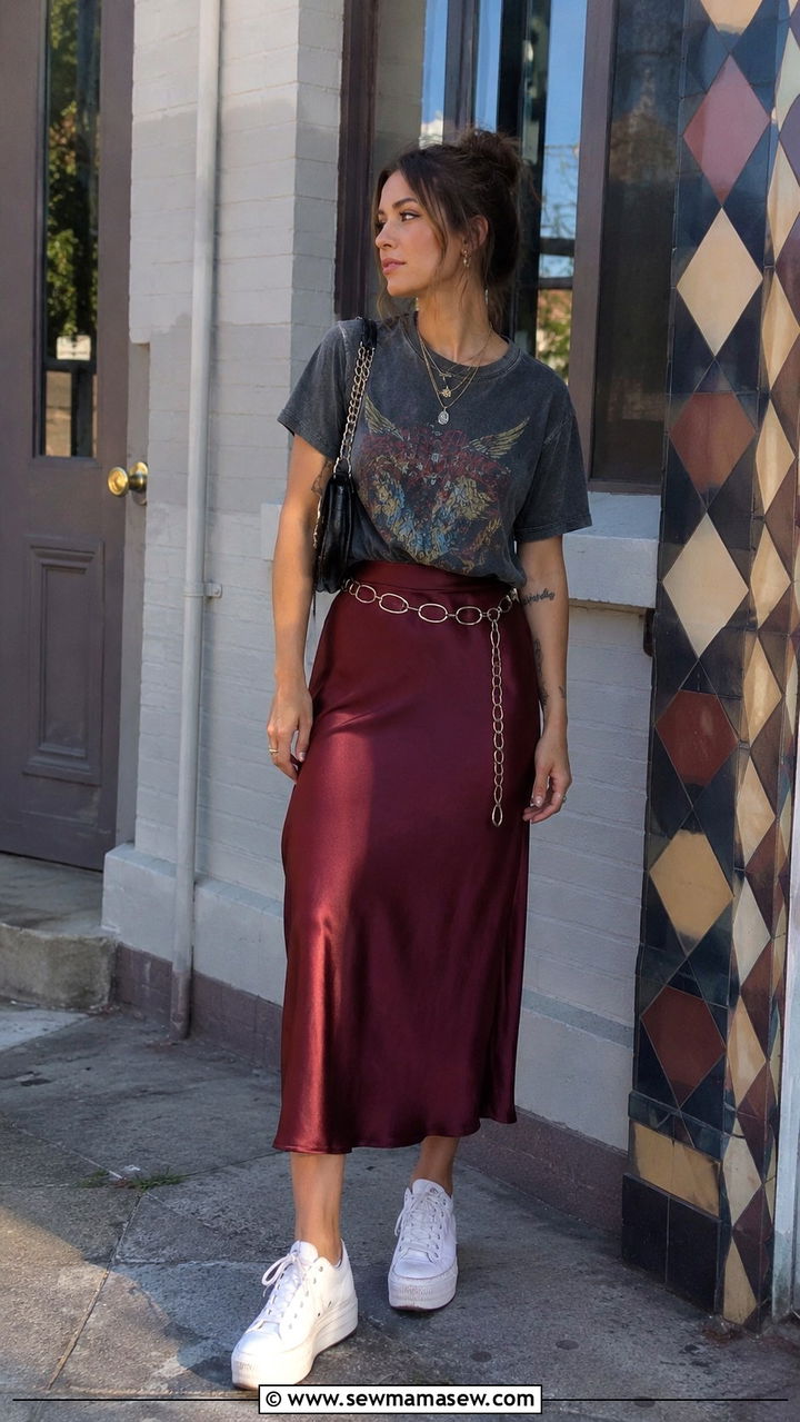 Graphic Tee With a Satin Midi Skirt and Platform Sneakers - 25 2026 outfits casual