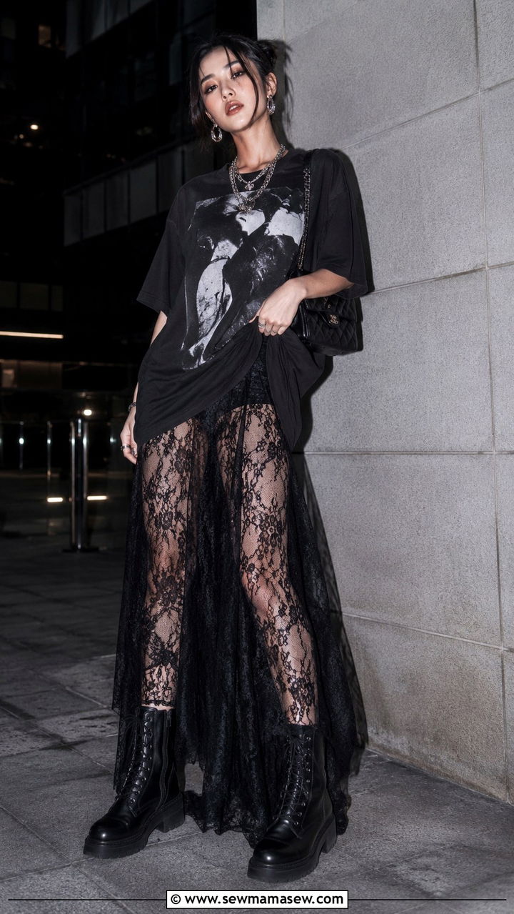 Graphic Tee With a Sheer Maxi Skirt and Combat Boots - 30 Spring outfits with graphic tee