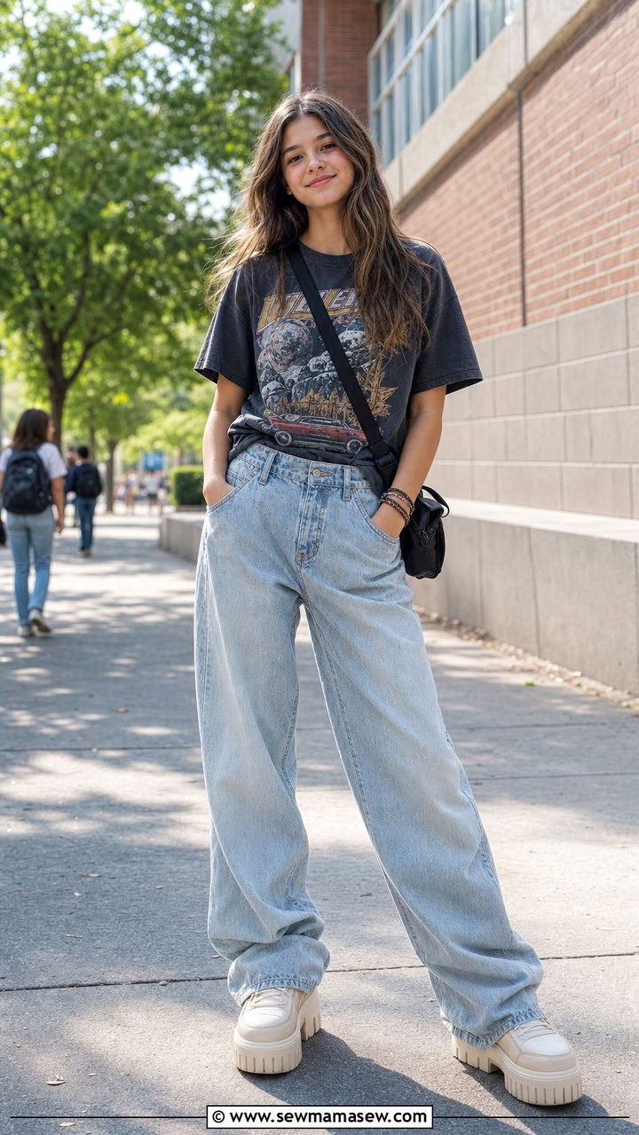 Graphic Tee and Baggy Jeans Look - 25 Cute outfits for 14 year olds