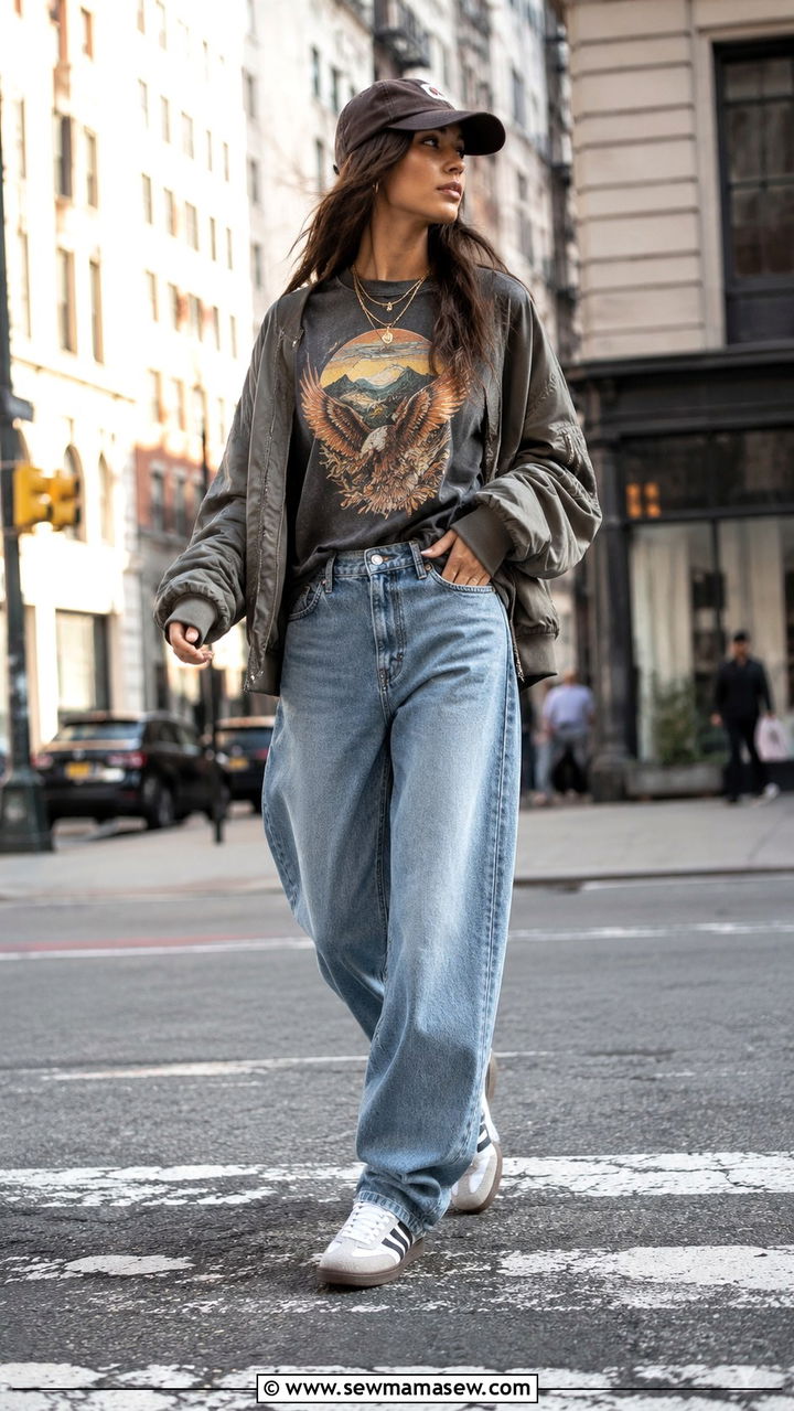 Graphic Tee and Balloon Jeans Street Style - 25 balloon pants outfits aesthetic