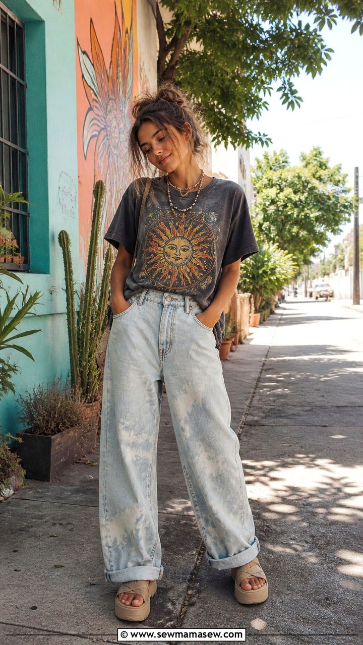 Graphic Tee and Bleached Baggy Jeans Summer Outfit - 40 Streetwear summer outfits