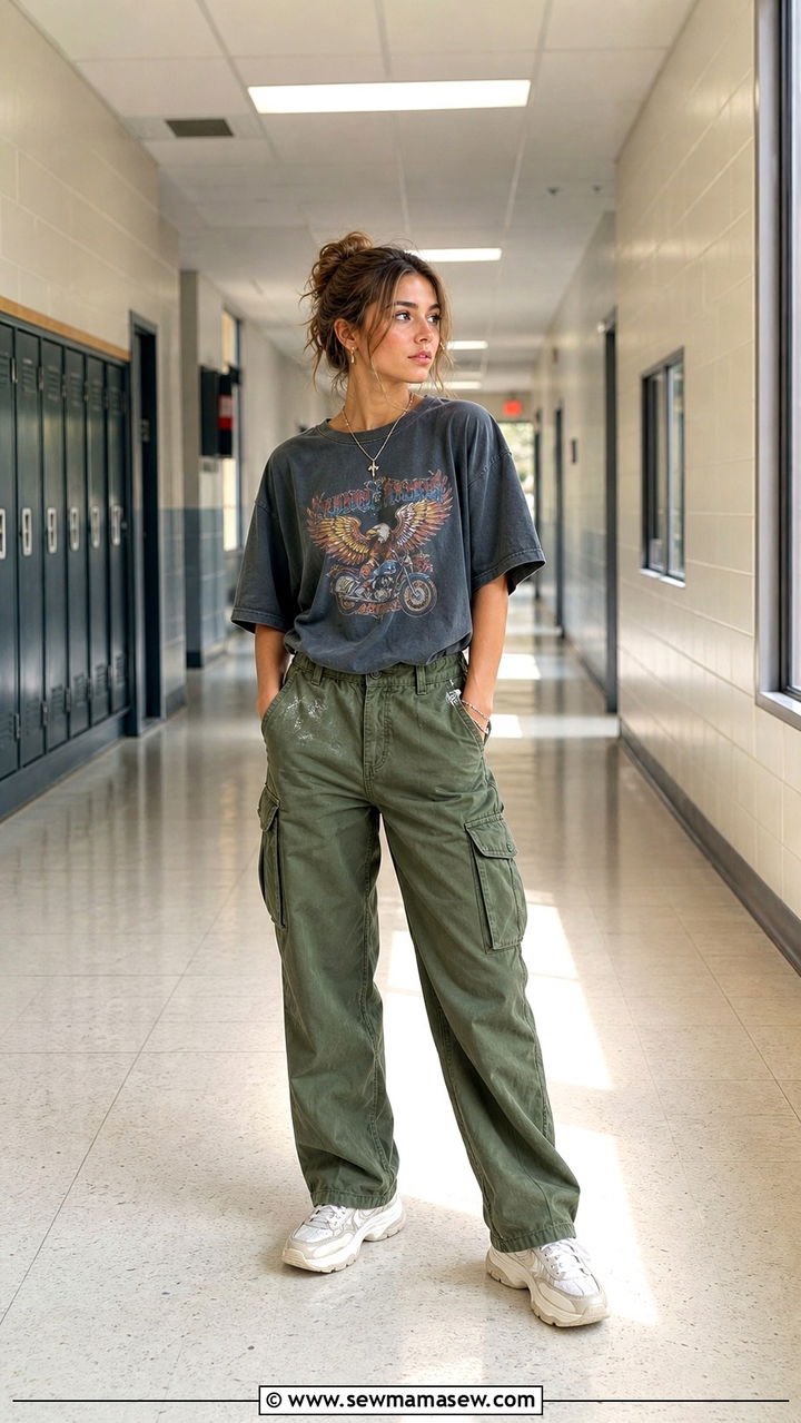 Graphic Tee and Cargo Pants - 40 back to school outfits