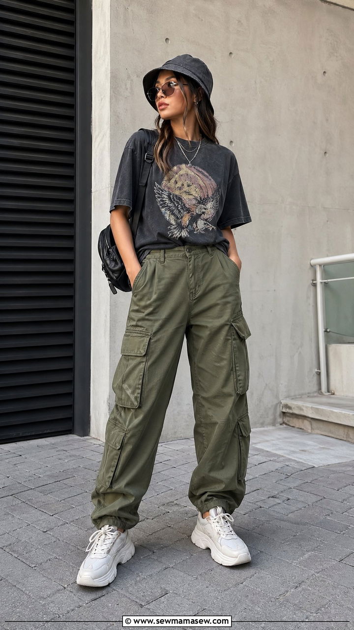 Graphic Tee and Cargo Pants Outfit - 35 easy outfit ideas for women