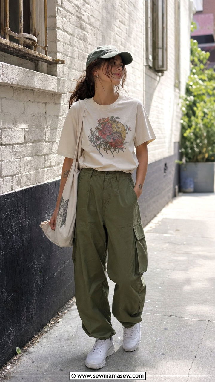 Graphic Tee and Cargo Pants Outfit - 25 Spring outfits for women in their 20s