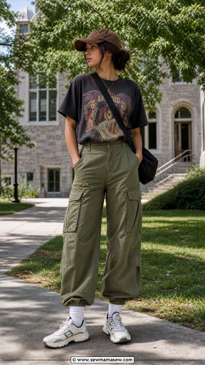 Graphic Tee and Cargo Pants Outfit - 25 Fashion for college freshman