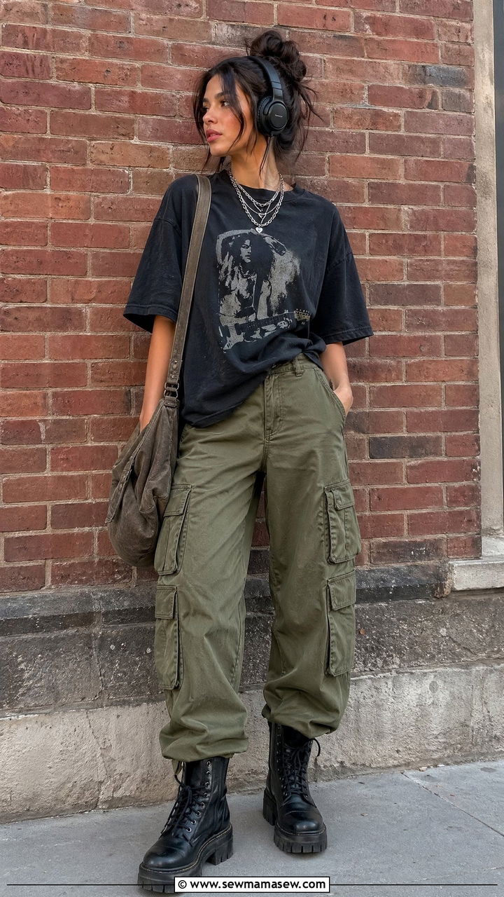 Graphic Tee and Cargo Pants Outfit - 35 Downtown girl outfit ideas