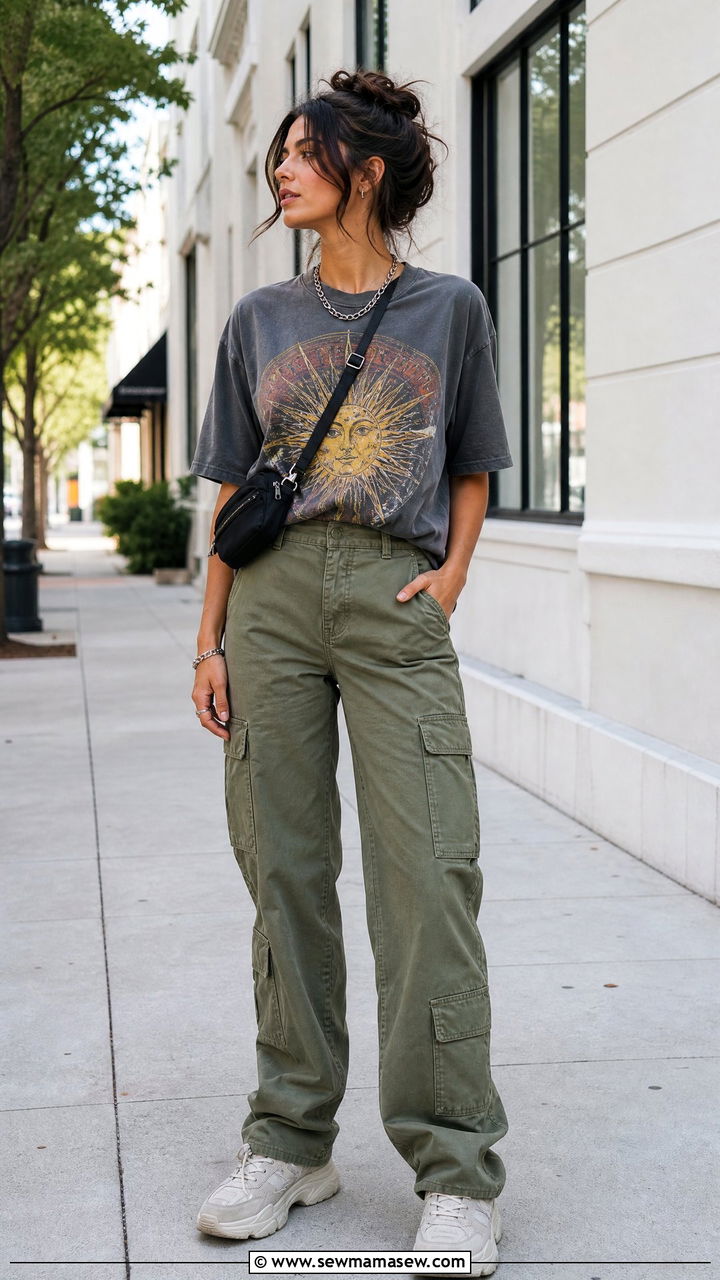 Graphic Tee and Cargo Pants Summer Street Style - 30 summer pinterest outfit ideas