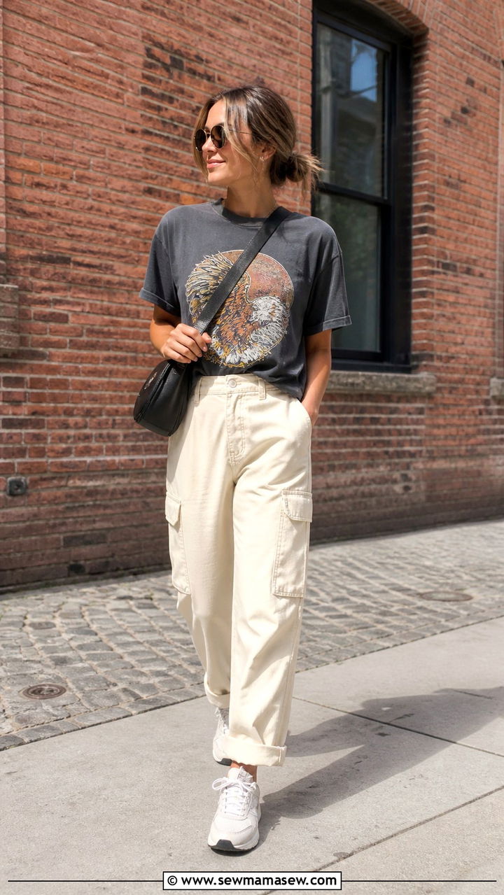 Graphic Tee and Cargo Pants - 40 summer sporty chic outfits
