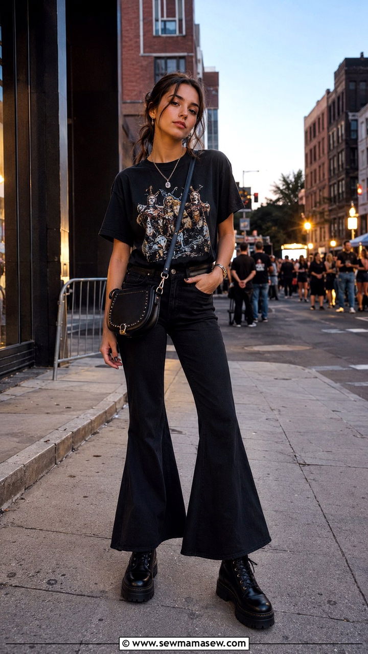 Graphic Tee and Combat Boots with Flare Jeans - 30 How to style flare jeans